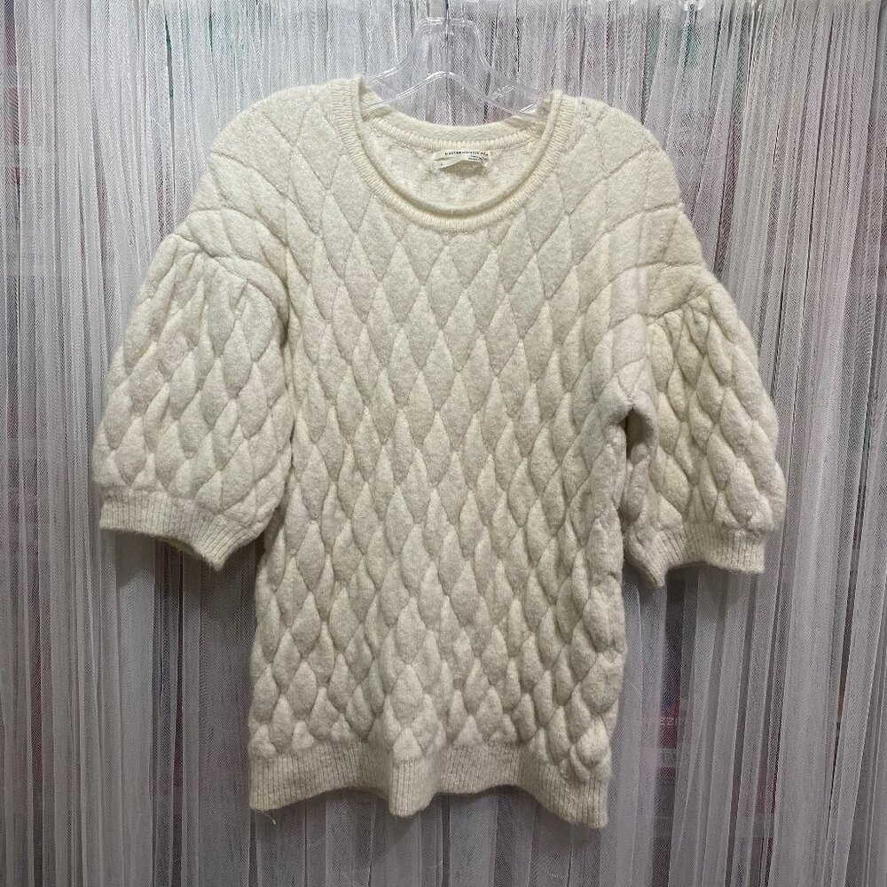 Anthropologie Find Me Now Puff Sleeve Quilted Sweater Ivory Size Large